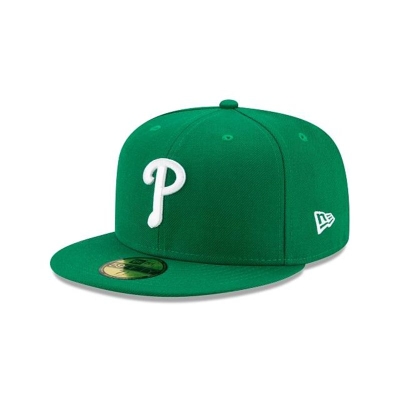 Green Philadelphia Phillies Hat - New Era MLB Basic 59FIFTY Fitted Caps USA8301264